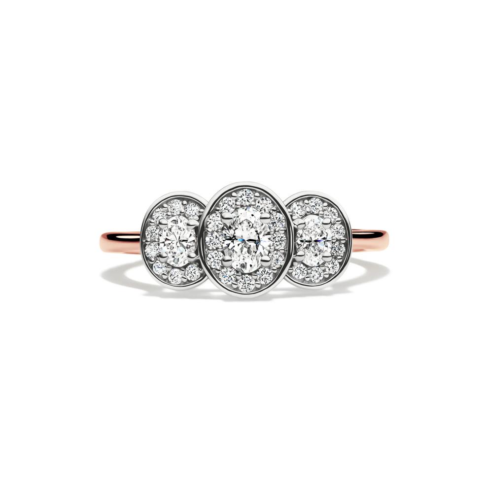 Diamond Oval Center Three-Stone Engagement Ring in 14K Rose &amp; White Gold (5/8 ct. tw.) – Image 1 of 4