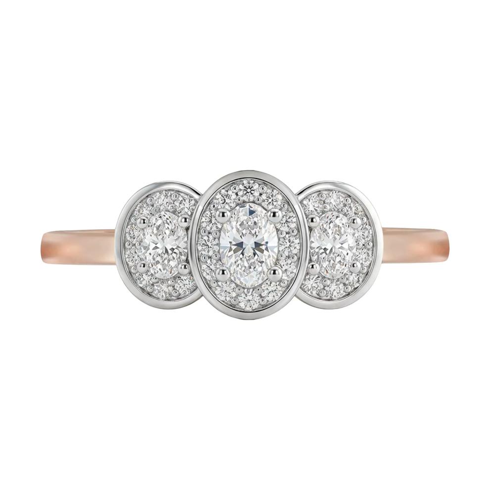 Diamond Oval Center Three-Stone Engagement Ring in 14K Rose &amp; White Gold (5/8 ct. tw.) – Image 1 of 2