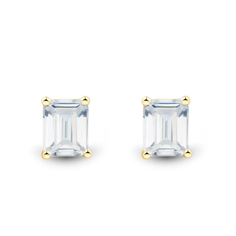 Lab Grown Diamond Emerald-Cut Four-Prong Studs in 14K Yellow Gold &#40;1 ct. tw.&#41; – Image 1 of 3