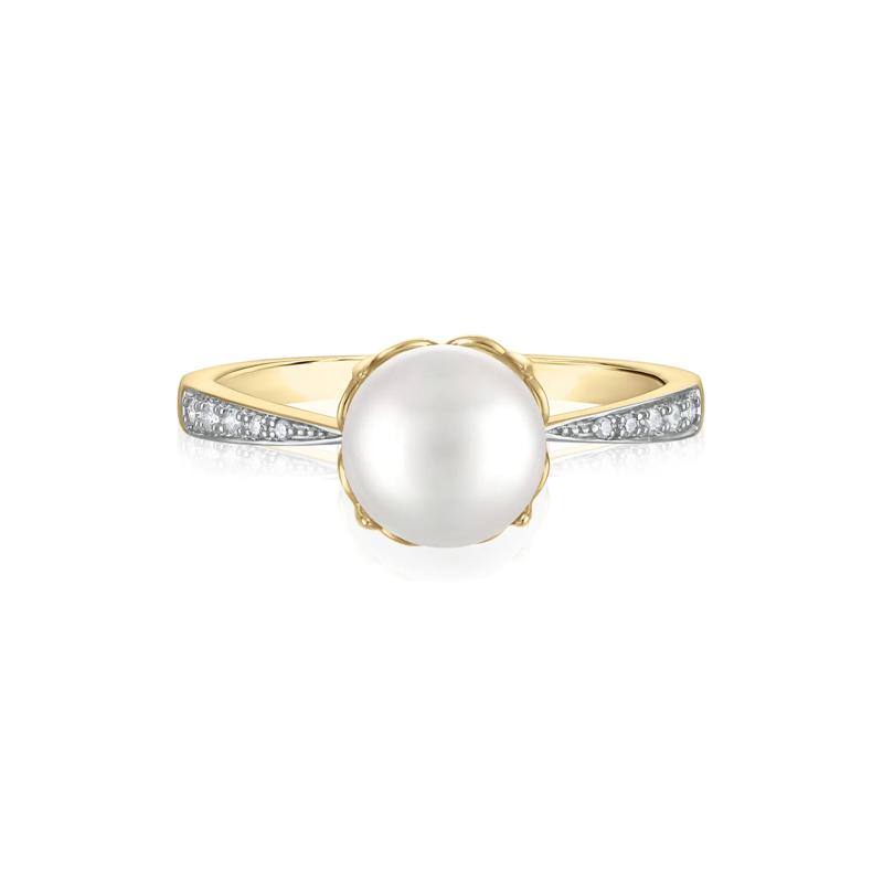 Freshwater Cultured Pearl and Diamond Accent Ring in 10K Yellow Gold – Image 1 of 3