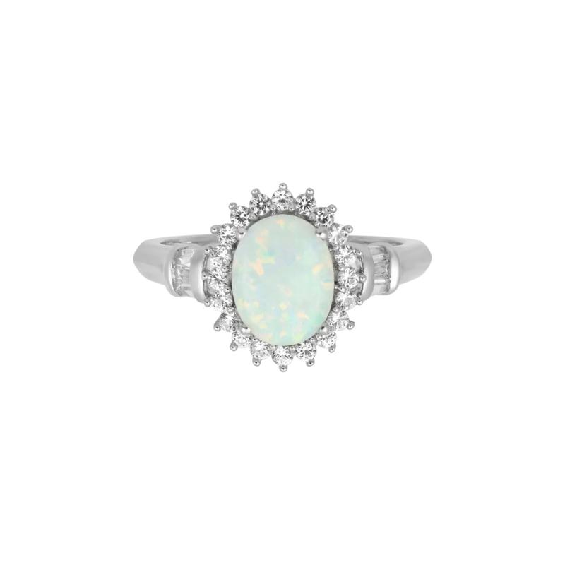 Lab Created Opal &amp; White Sapphire Halo Ring in Sterling Silver – Image 1 of 2
