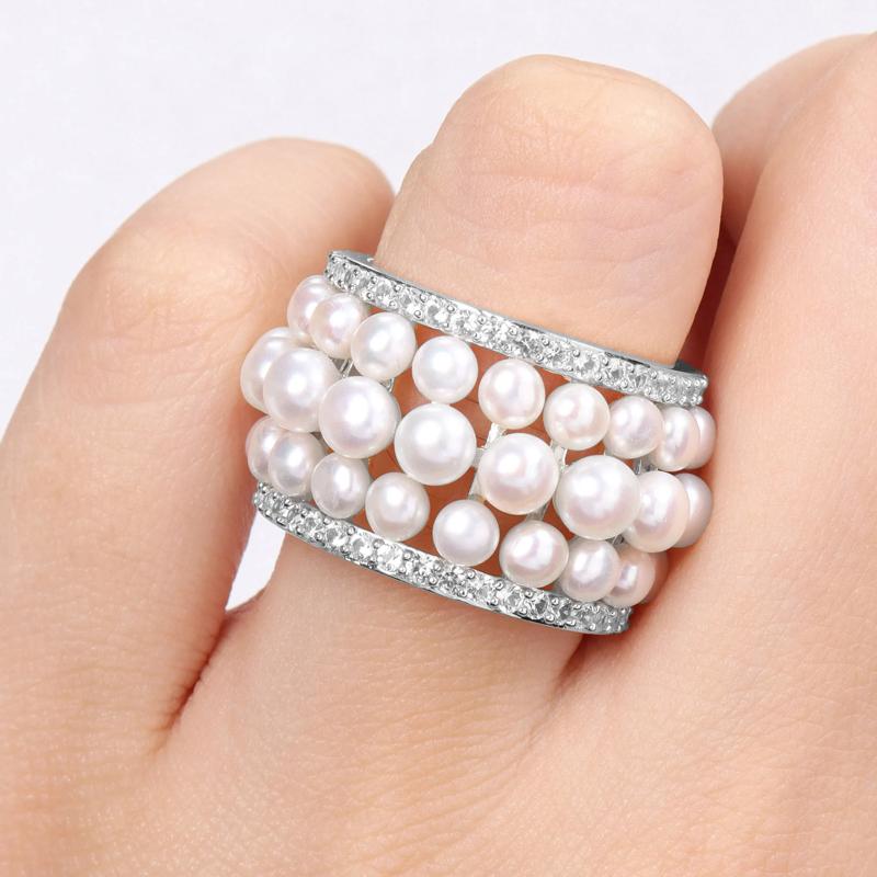 Pearl and Lab-Created White Sapphire Ring in Sterling Silver – Image 7 of 7