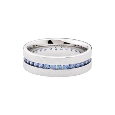  Men’s Denim Sapphire Channel-Set Eternity Band in 14K White Gold, 7MM (1 ct. tw.) 
