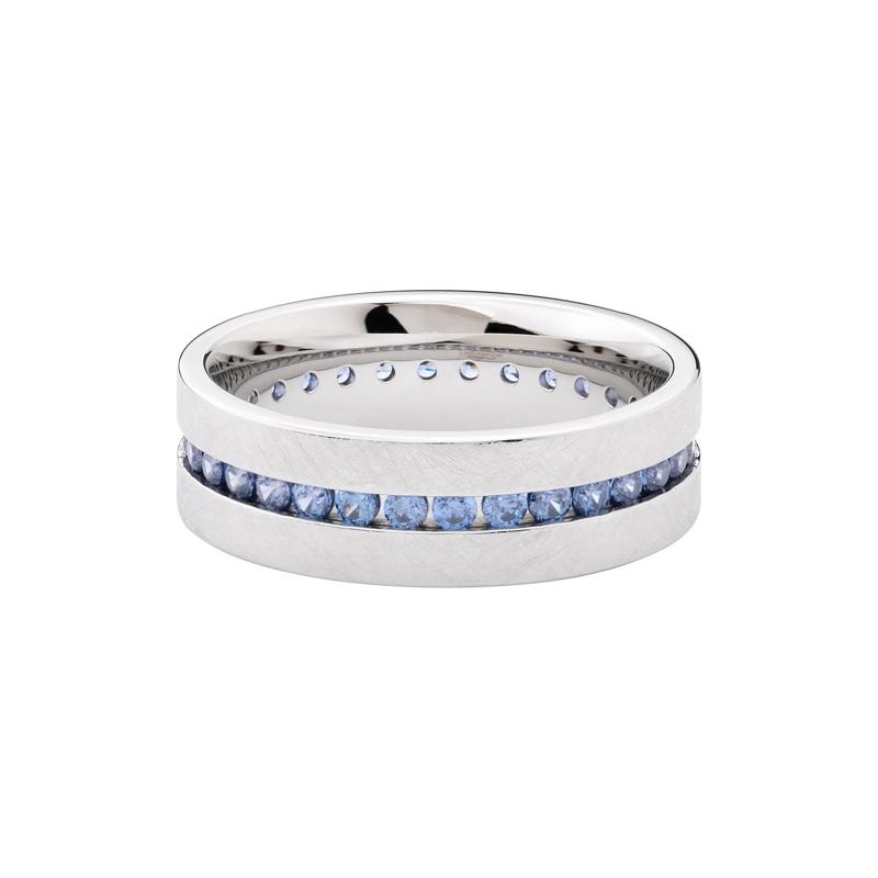  Men&rsquo;s Denim Sapphire Channel-Set Eternity Band in 14K White Gold, 7MM &#40;1 ct. tw.&#41;  – Image 1 of 3