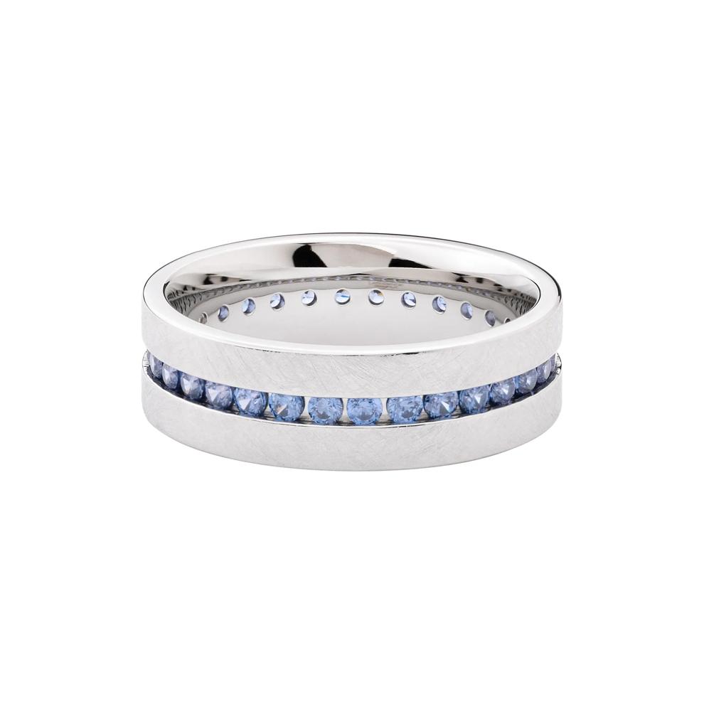  Men&rsquo;s Denim Sapphire Channel-Set Eternity Band in 14K White Gold, 7MM (1 ct. tw.)  – Image 1 of 3