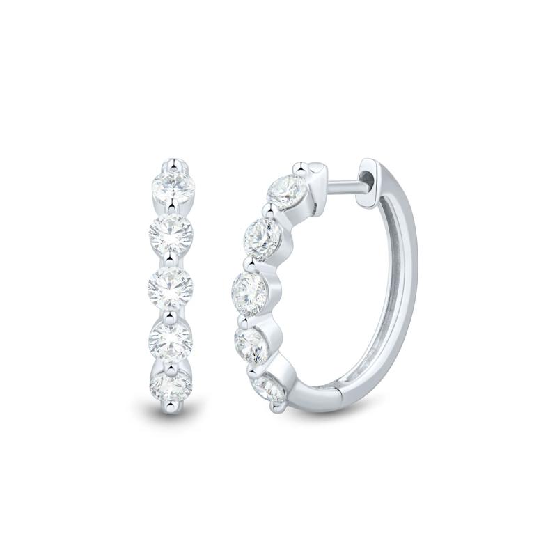 Lab Grown Diamond Five-Stone Hoop Earrings in 10K White Gold &#40;1 ct. tw.&#41; – Image 1 of 2