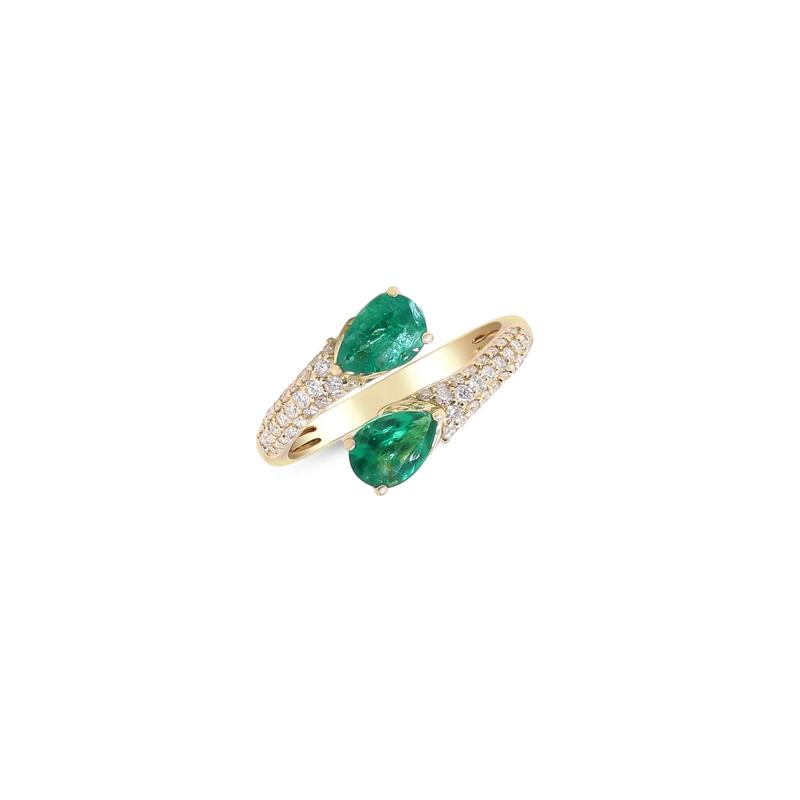 Emerald and Diamond Bypass Ring in 14K Yellow Gold &#40;1/3 ct. tw.&#41; – Image 4 of 4