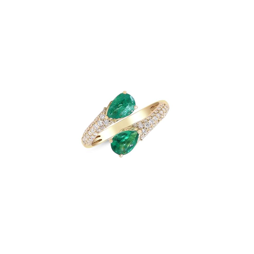 Emerald and Diamond Bypass Ring in 14K Yellow Gold (1/3 ct. tw.) – Image 4 of 4