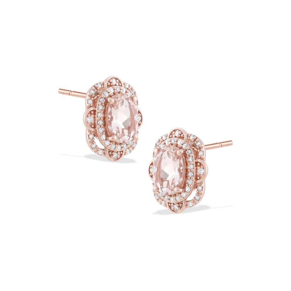 Morganite &amp; Diamond Stud Earrings in 10K Rose Gold (1/5 ct. tw.) – Image 1 of 2