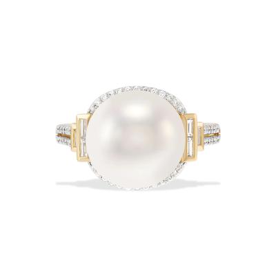 Freshwater Cultured Pearl & Diamond Ring in 14K Yellow Gold (1/3 ct. tw.)