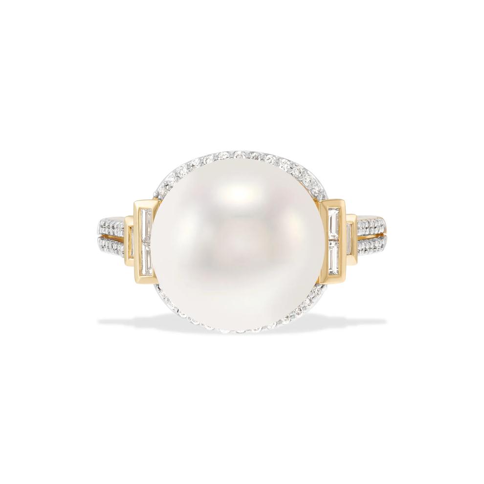 Freshwater Cultured Pearl &amp; Diamond Ring in 14K Yellow Gold (1/3 ct. tw.) – Image 1 of 4