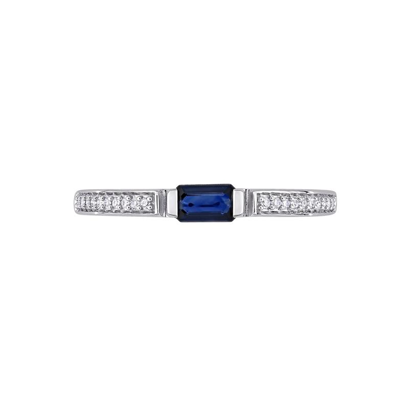 Blue Sapphire &amp; Diamond Stacking Ring in 10K White Gold &#40;1/10 ct. tw.&#41; – Image 1 of 5