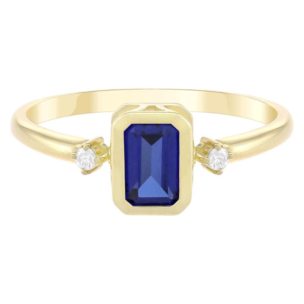 Emerald-Cut Lab-Created Blue Sapphire and Diamond Accent Ring in 10K Yellow Gold – Image 1 of 3
