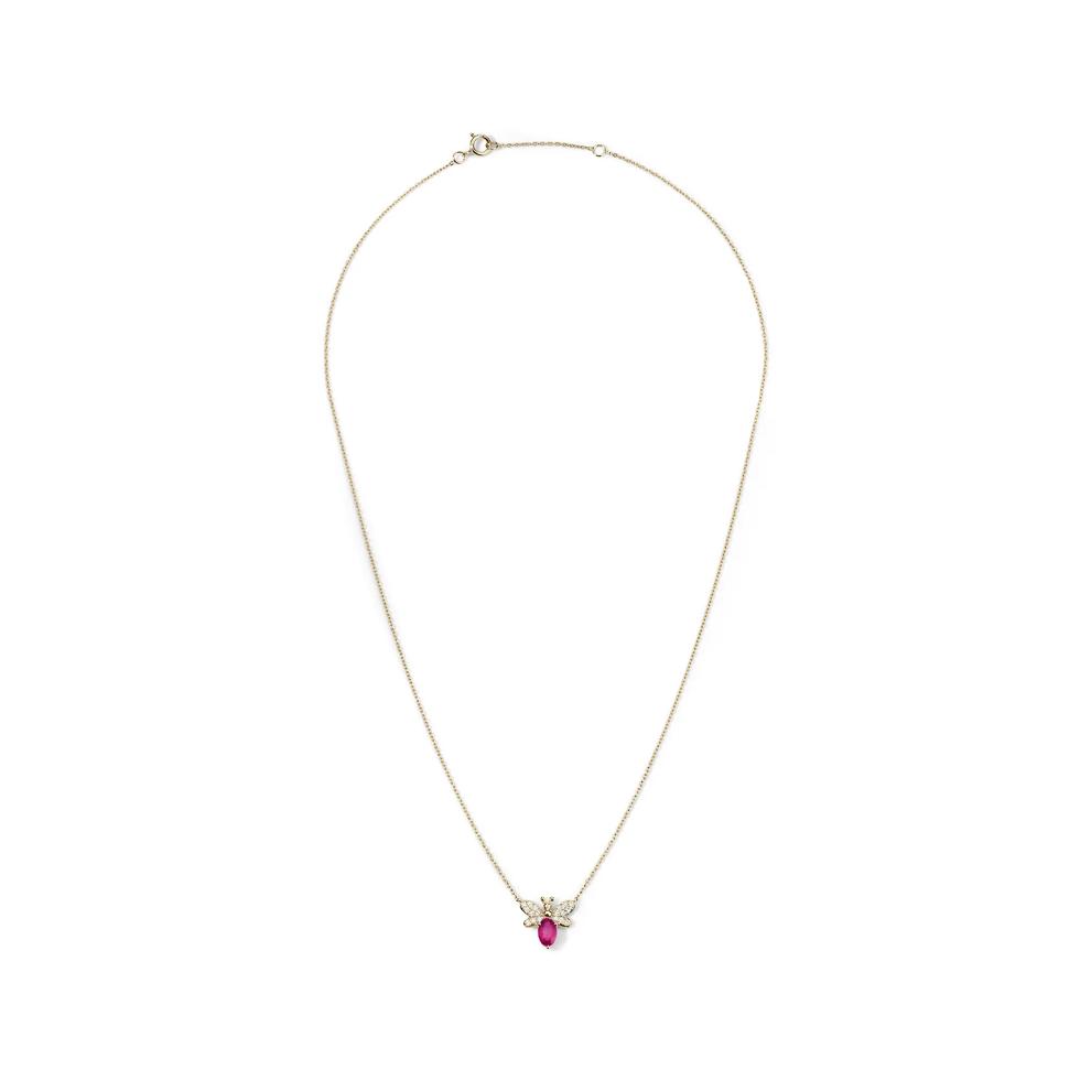Ruby &amp; Diamond Bumblebee Pendant Necklace in 10K Yellow Gold (1/8 ct. tw.) – Image 3 of 4