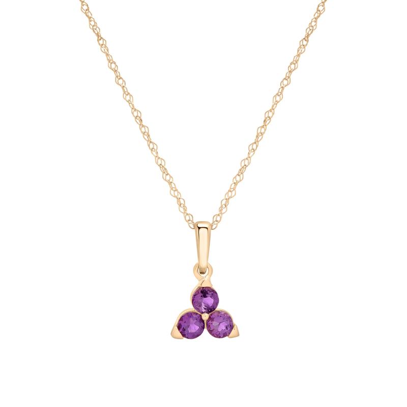 Amethyst Three-Stone Triangle Birthstone Pendant in 10K Yellow Gold – Image 1 of 4