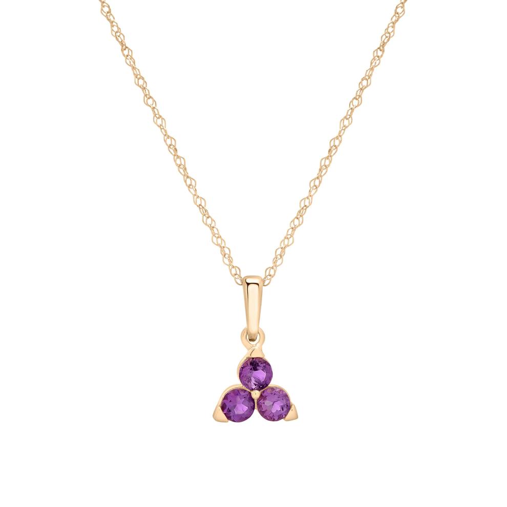 Amethyst Three-Stone Triangle Birthstone Pendant in 10K Yellow Gold – Image 1 of 4