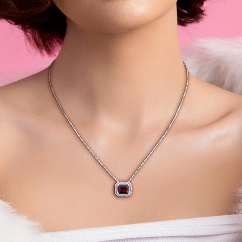Pink Tourmaline &amp; Diamond Halo Pendant Necklace in 14K White Gold &#40;1/4 ct. tw.&#41; – Image 3 of 5