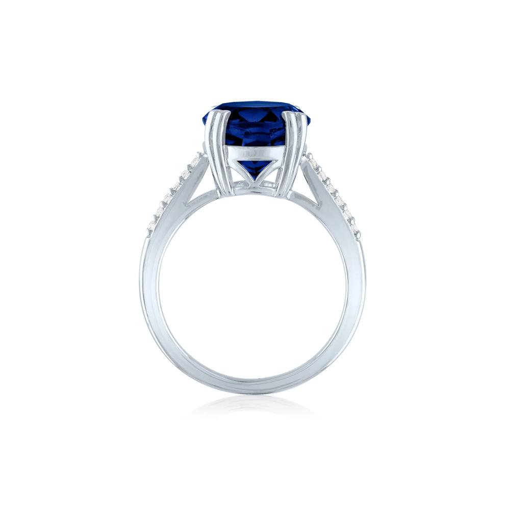 Lab-Created Blue Sapphire and Lab-Created White Sapphire Cocktail Ring in Sterling Silver – Image 2 of 3