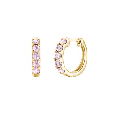 Pink Sapphire Hoop Earrings in 10K Yellow Gold