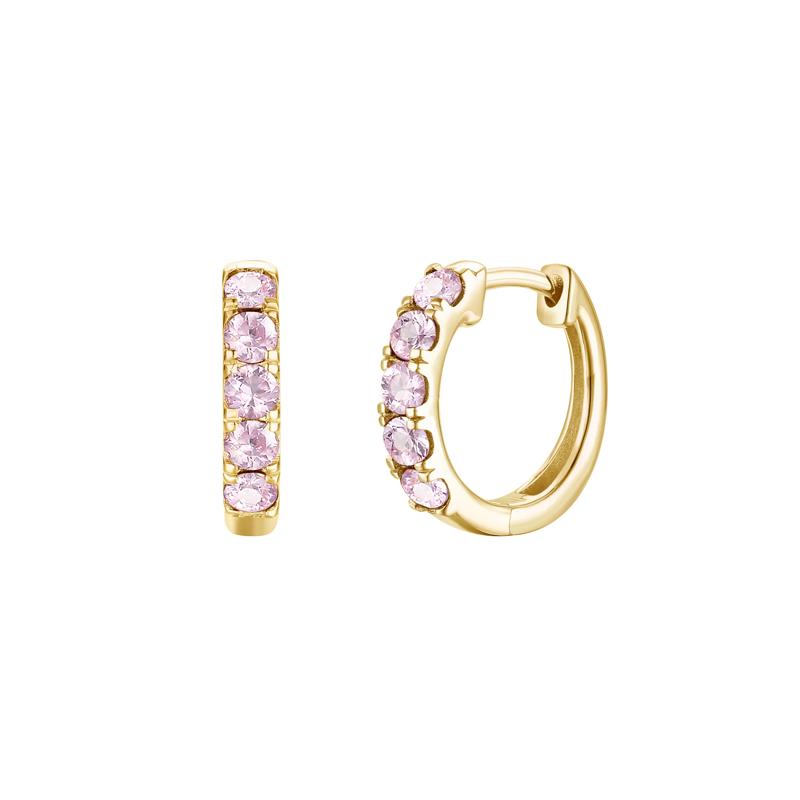 Pink Sapphire Hoop Earrings in 10K Yellow Gold – Image 1 of 1