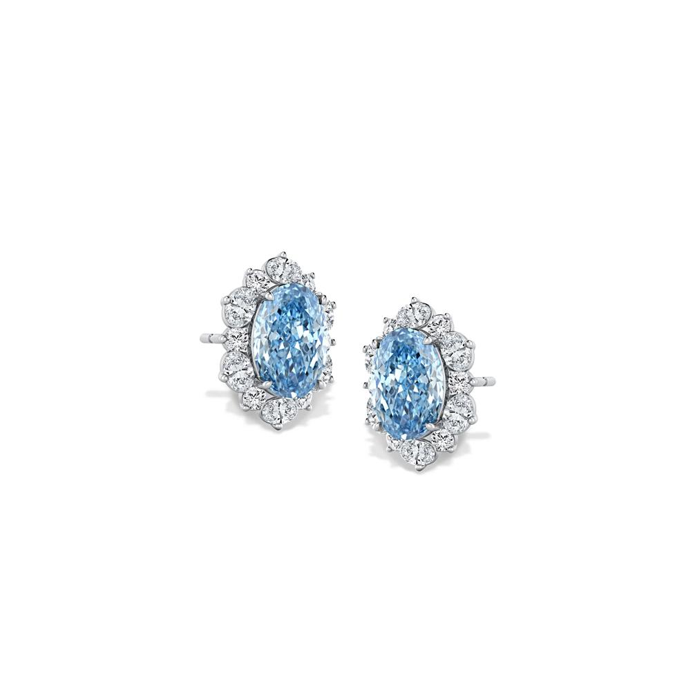 Lab Grown Diamond Blue Oval Center Stud Earrings in 14K White Gold (4 ct. tw.) – Image 1 of 2