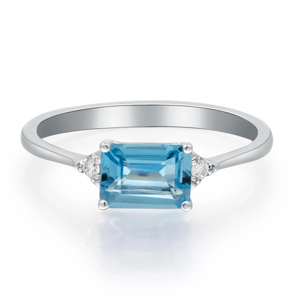 East-West Blue Topaz &amp; Diamond Accent Ring in 10K White Gold – Image 1 of 4