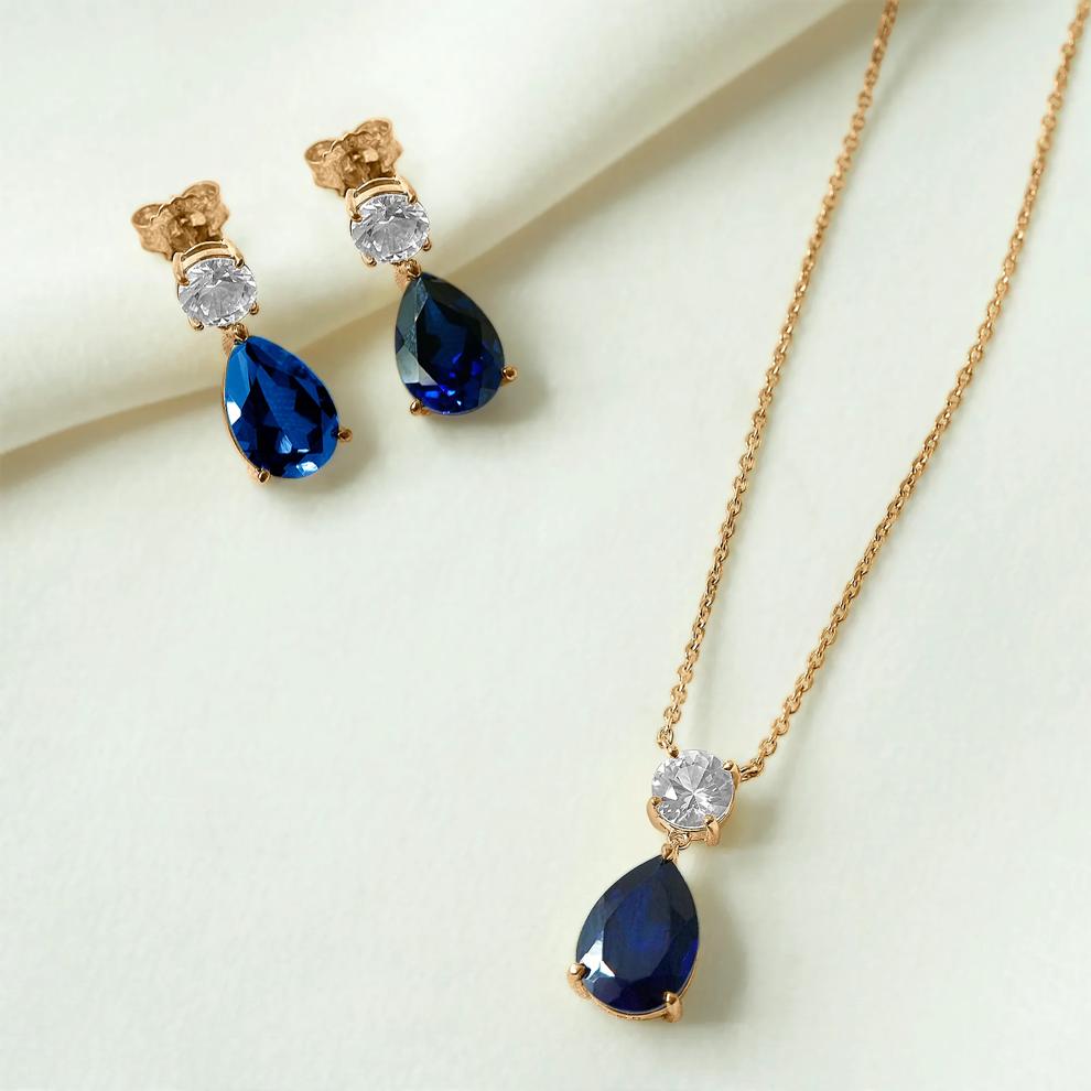 Lab-Created Blue &amp; White Sapphire Pear Drop Pendant in Vermeil – Image 5 of 6