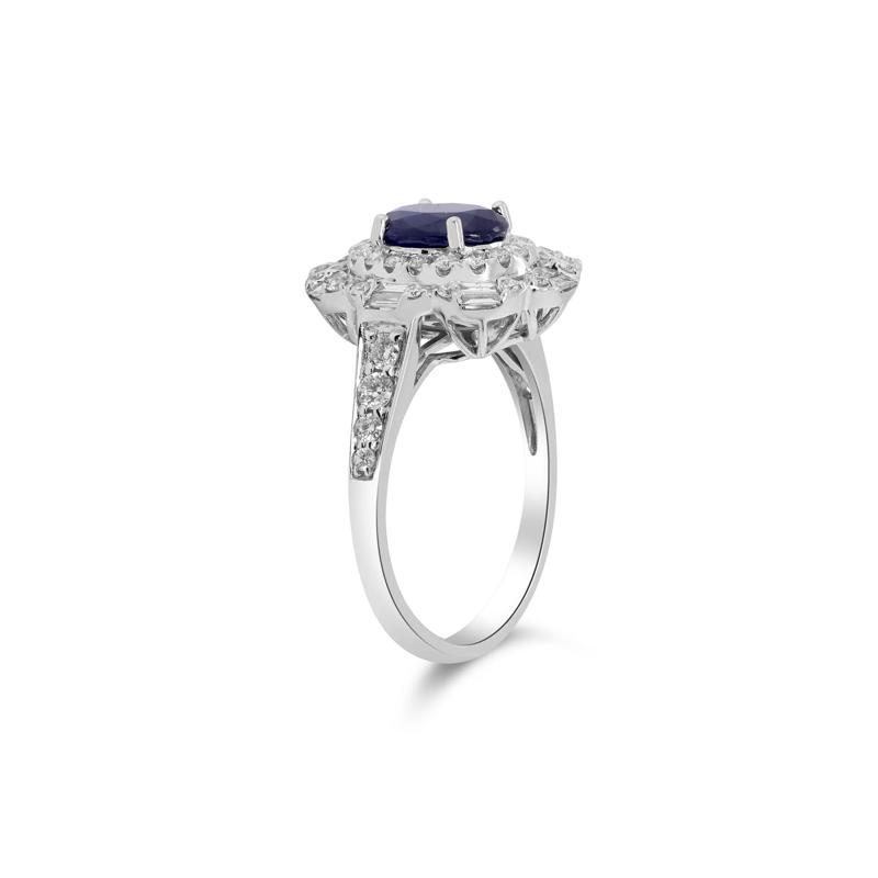 Blue Sapphire and Diamond Ornate Halo Ring in 14K White Gold &#40;7/8 ct. tw.&#41; – Image 2 of 4