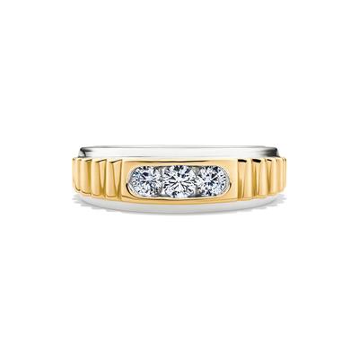 Men's Lab Grown Diamond Three-Stone Ribbed Band in 10K White & Yellow Gold (1/4 ct. tw.)