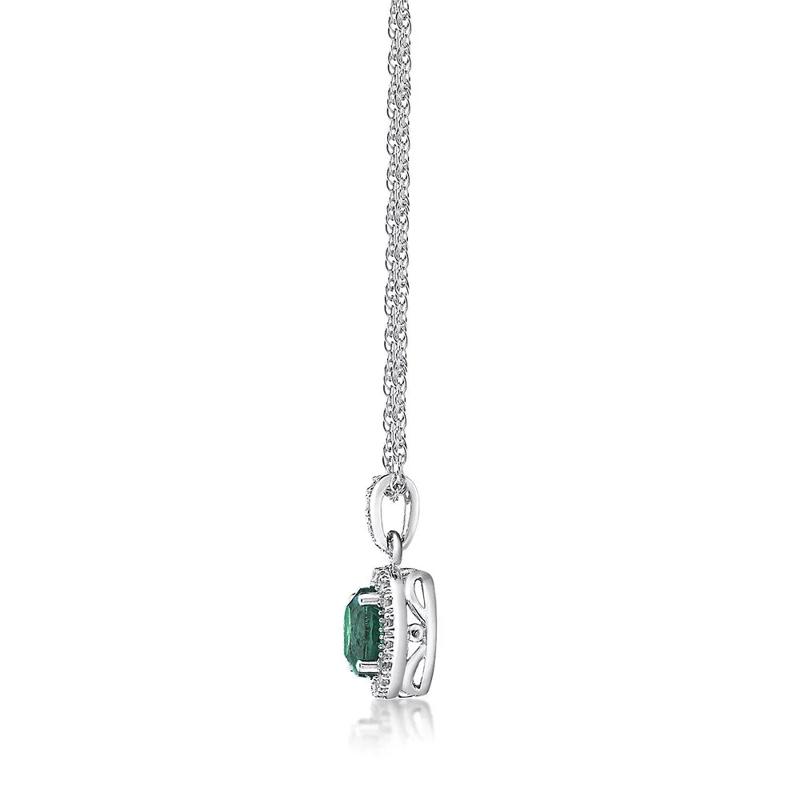 Lab Created Emerald &amp; 1/10 ct. tw. Diamond Pendant in Sterling Silver – Image 2 of 3