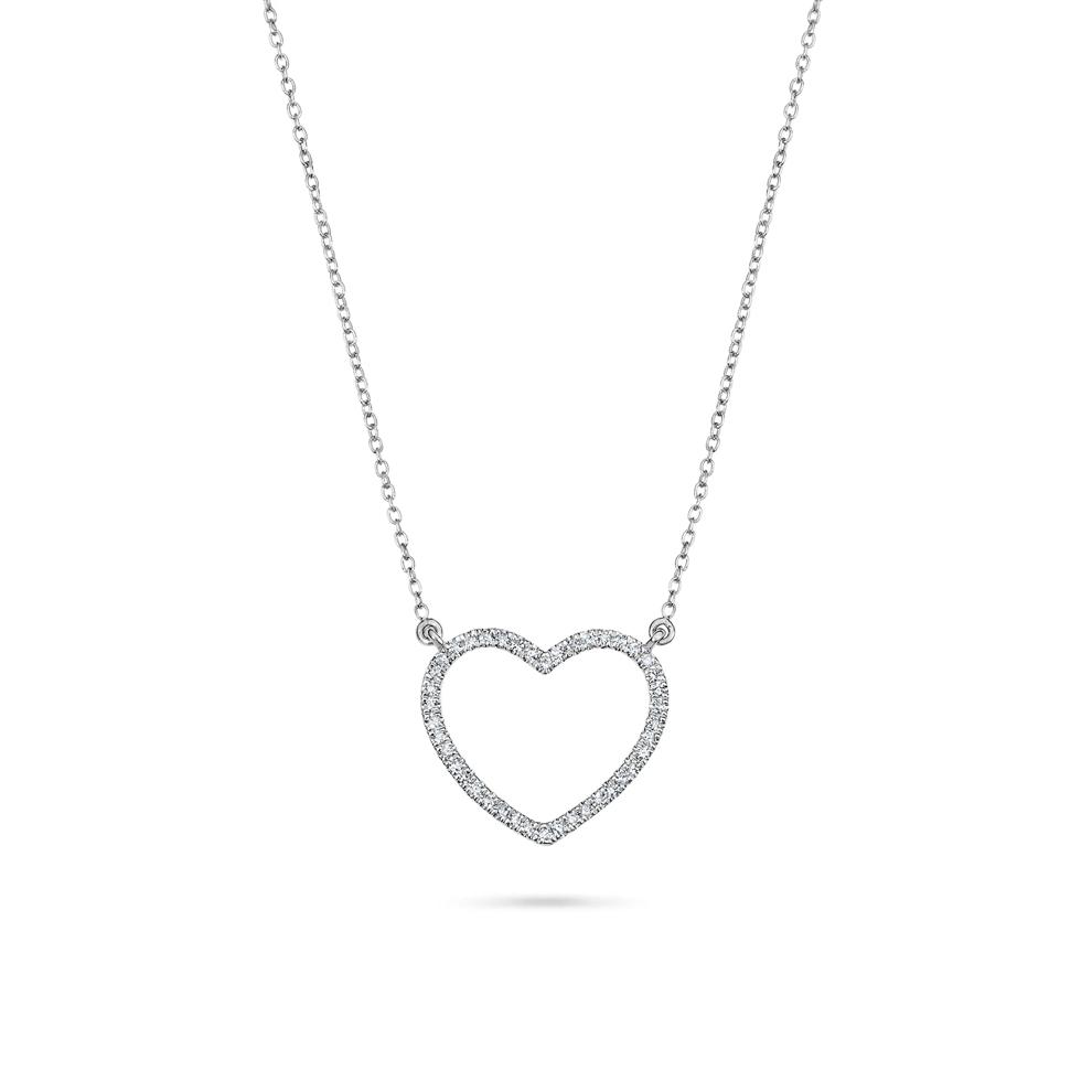 Diamond Open Heart Pendant in 10K White Gold (1/8 ct. tw.) – Image 1 of 4