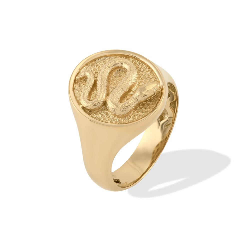 Diamond-Cut Snake Signet Ring in 14K Yellow Gold – Image 4 of 4