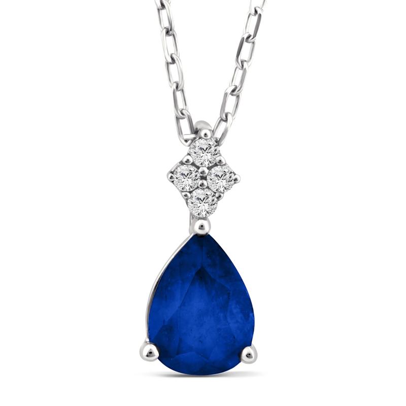 Blue Sapphire and Diamond Accent Drop Pendant in 10K White Gold – Image 1 of 3