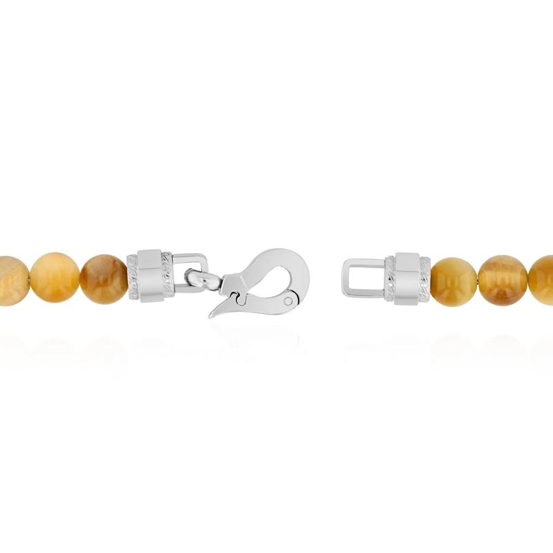 Men&#39;s Honey Tiger-Eye Bead Bracelet in Stainless Steel – Image 3 of 4