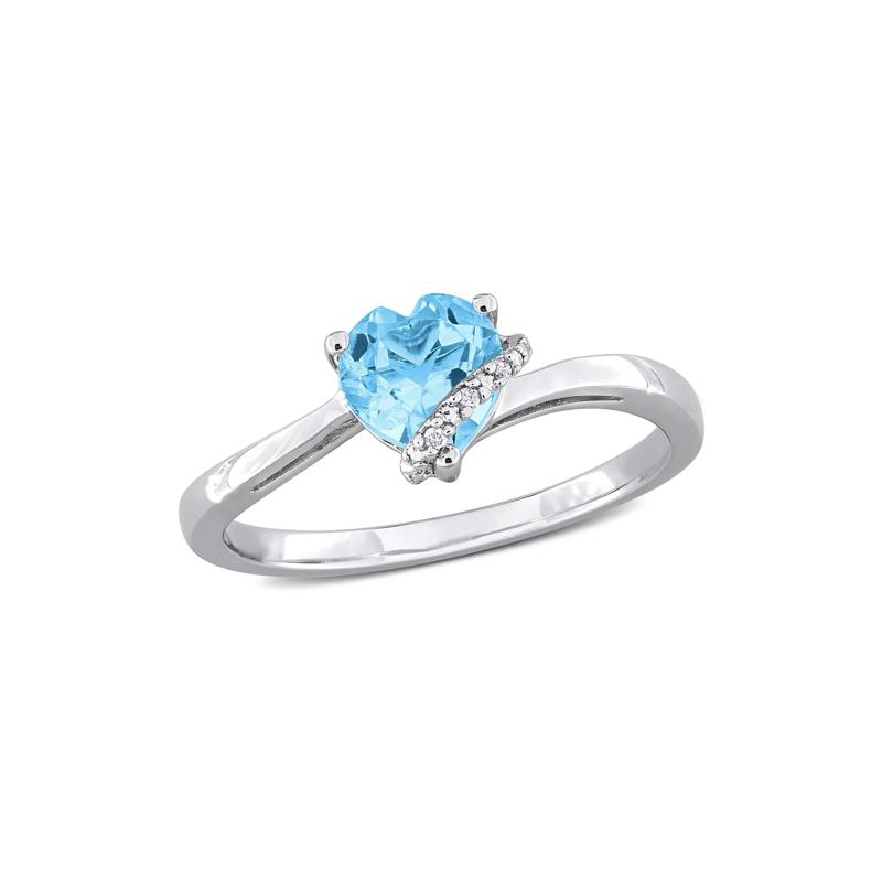 Heart-Shaped Blue Topaz and Diamond Accent Ring in Sterling Silver – Image 4 of 5