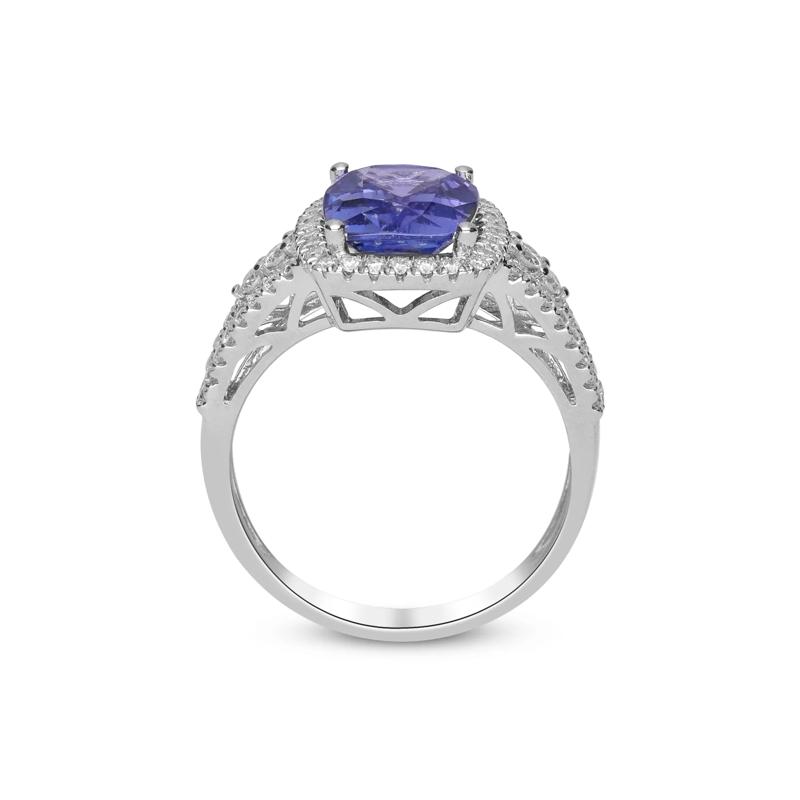 Cushion-Cut Tanzanite &amp; Diamond Ring in 14K White Gold &#40;1/2 ct. tw.&#41; – Image 2 of 5