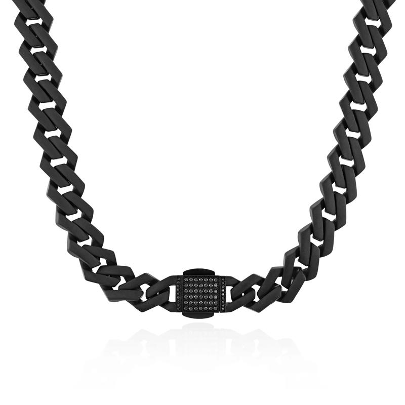  Link Necklace with Black Diamonds in Matte Black Ion-Plated Stainless Steel, 13MM, 20&rdquo;, &#40;1/2 ct. tw.&#41;  – Image 1 of 4