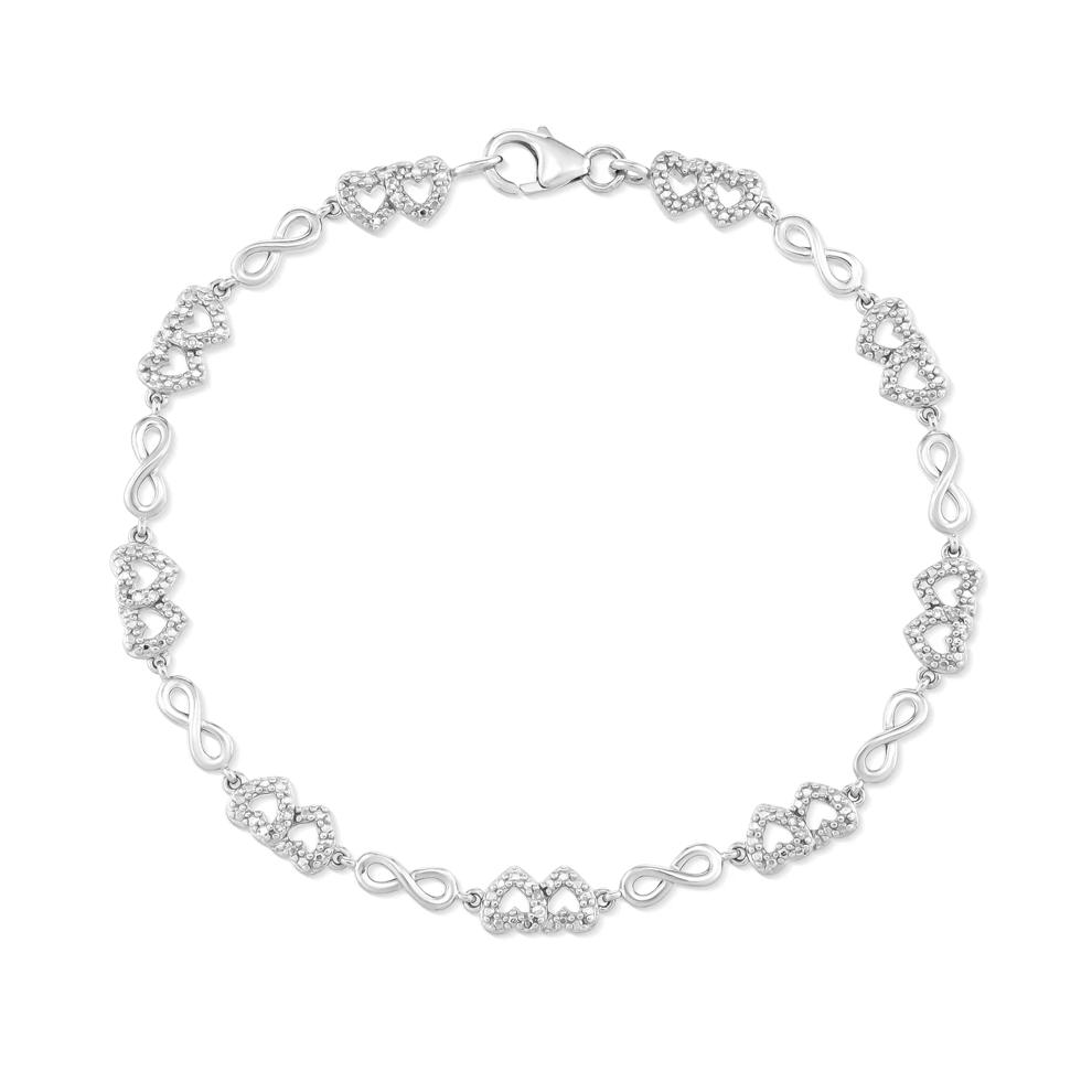 Diamond Double Heart Bracelet in Sterling Silver, 7" (1/10 ct. tw.) – Image 2 of 2