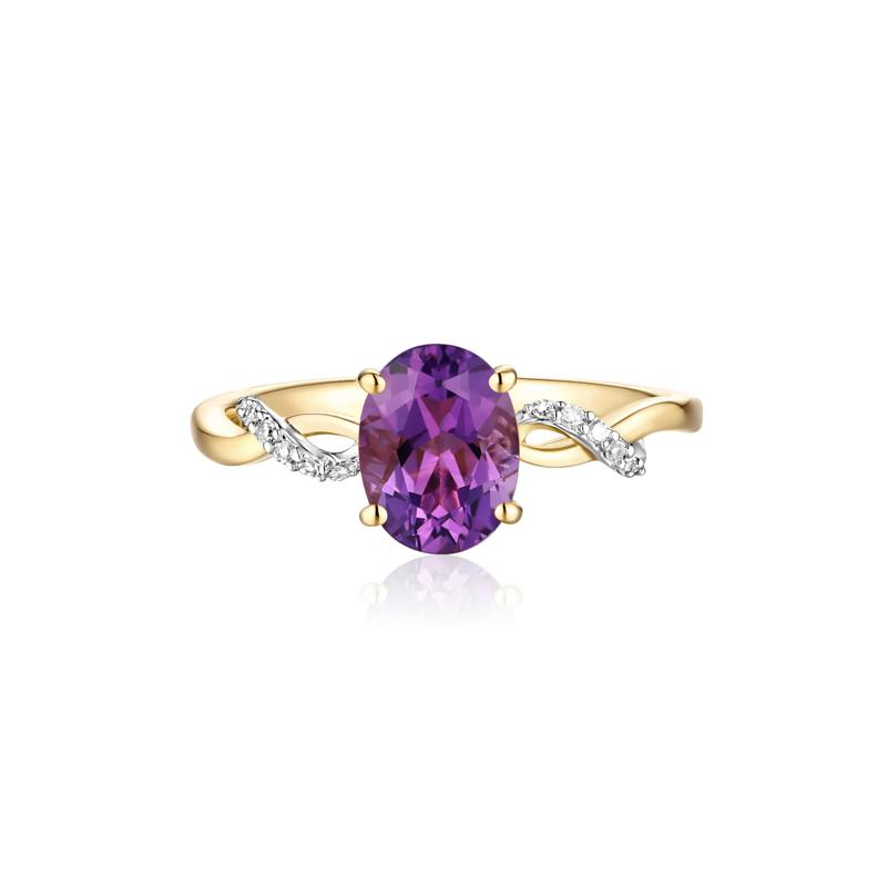 Amethyst and Diamond Accent Ring in 10K Yellow Gold – Image 1 of 3