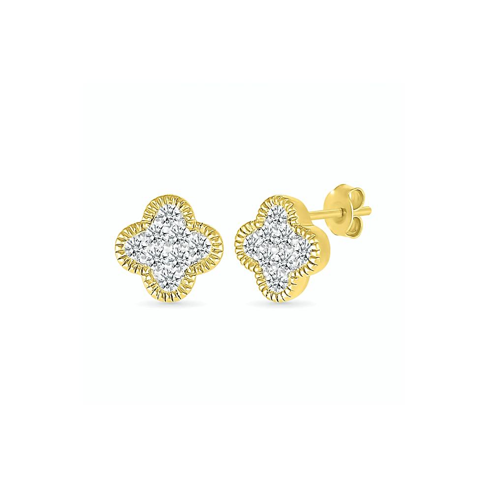 Diamond Clover Stud Earrings in 10K Yellow Gold (1/6 ct. tw.) – Image 1 of 3