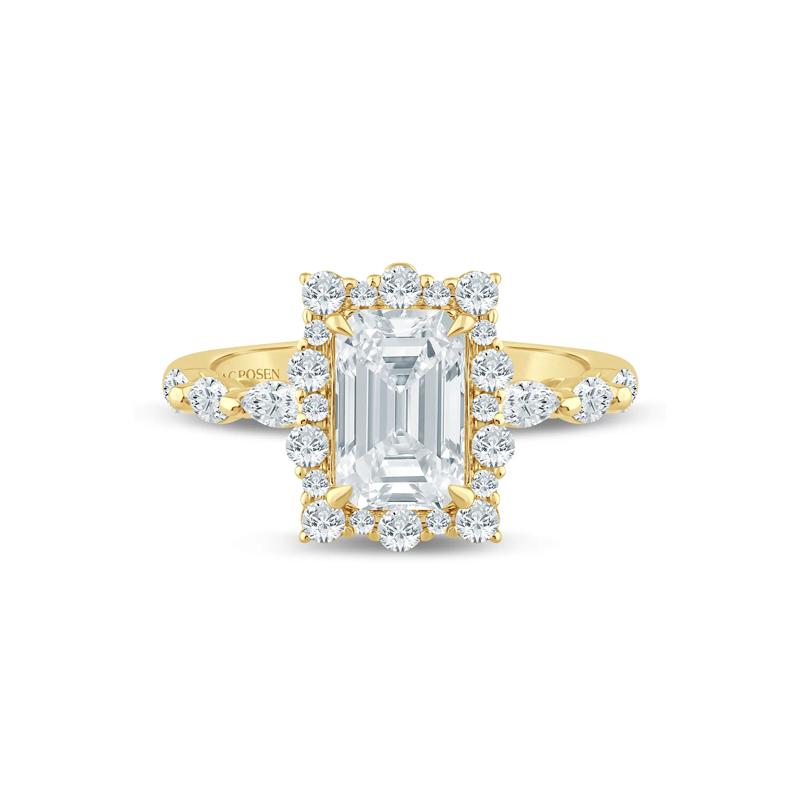 Lab Grown Diamond Emerald-Cut Halo Engagement Ring in 14K Yellow Gold &#40;2 3/4 ct. tw.&#41; – Image 1 of 3