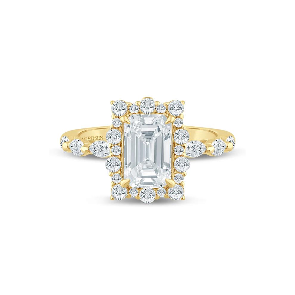 Lab Grown Diamond Emerald-Cut Halo Engagement Ring in 14K Yellow Gold (2 3/4 ct. tw.) – Image 1 of 3