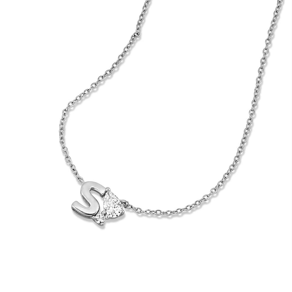 Lab-Created White Sapphire S Initial Pendant Necklace in Sterling Silver – Image 4 of 4