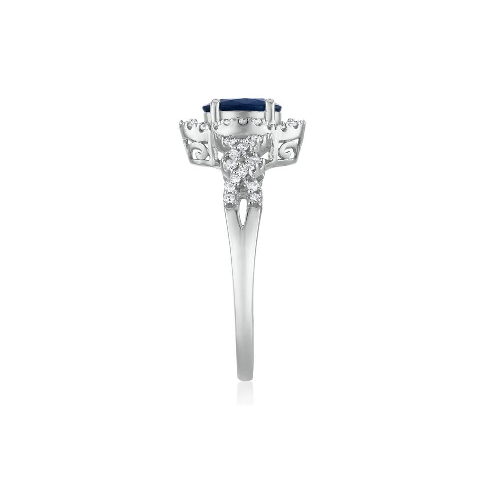 Oval-Shaped Blue Sapphire and Diamond Ring in 14K White Gold (1/5 ct. tw.) – Image 3 of 3