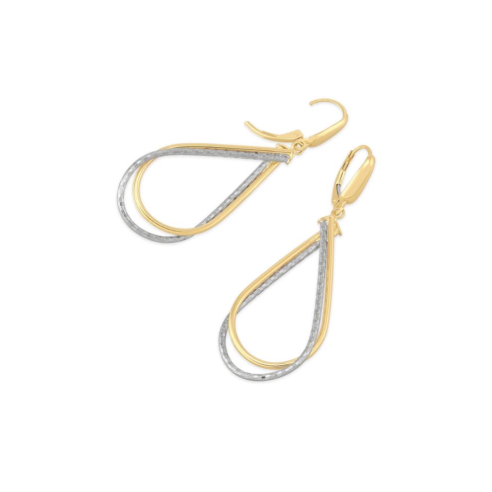 Double Teardrop Dangle Earrings in 10K Yellow &amp; White Gold – Image 2 of 2