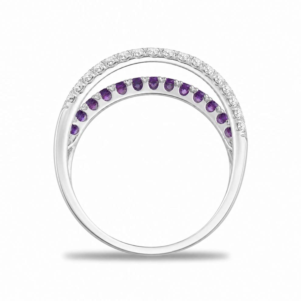 Amethyst &amp; Diamond Crossover Ring in 10K White Gold (1/5 ct. tw.) – Image 3 of 4