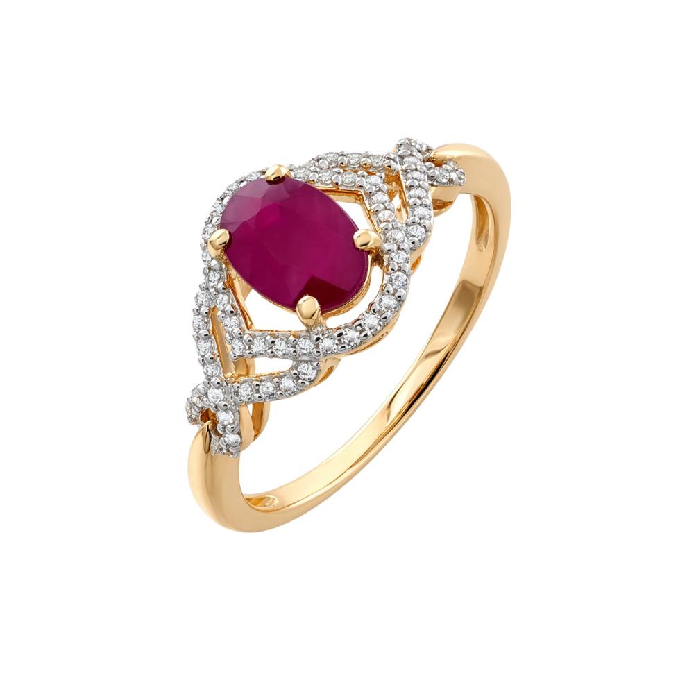 Ruby &amp; Diamond Twist Shank Ring in 10K Yellow Gold (1/7 ct. tw.) – Image 4 of 4