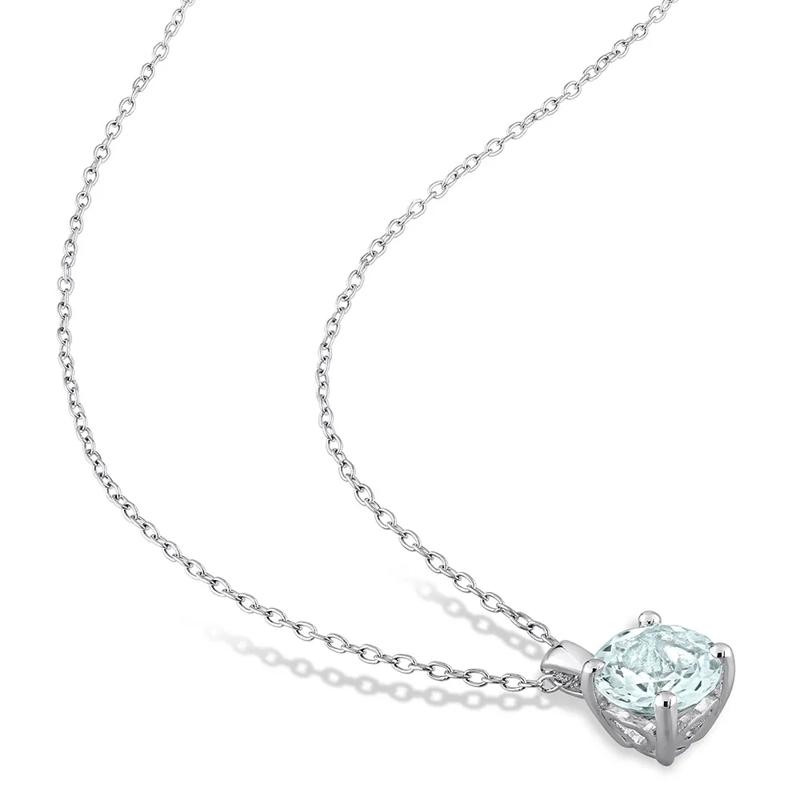 Aquamarine Solitaire Pendant in Sterling Silver  – Image 2 of 3