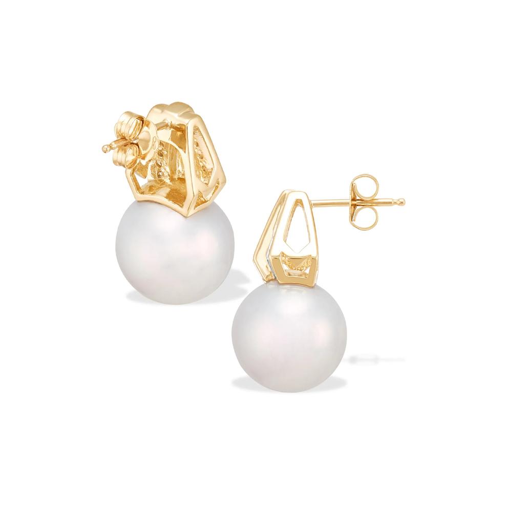 Freshwater Cultured Pearl &amp; Diamond Stud Earrings in 14K Yellow Gold (1/4 ct. tw.) – Image 2 of 2