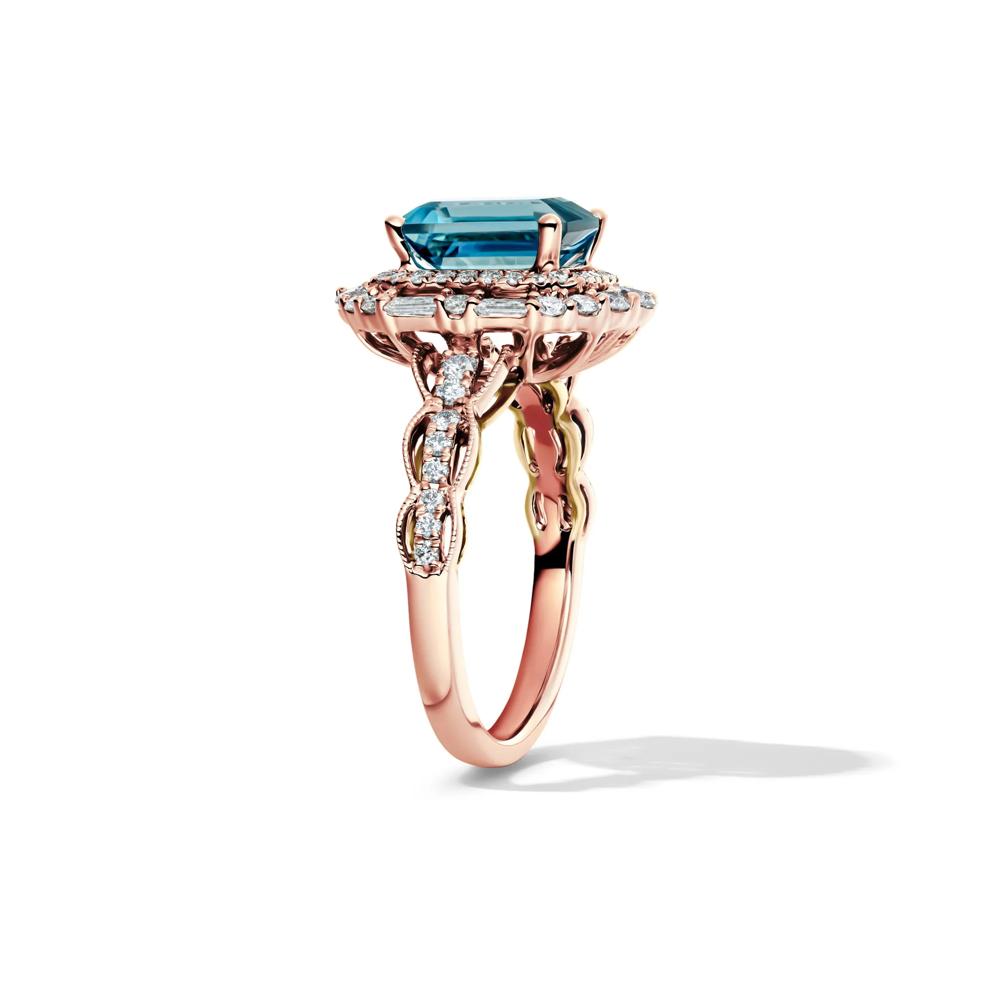 Olivia London Blue Topaz &amp; Diamond Engagement Ring in 14K rose gold (7/8 ct. tw.)  – Image 3 of 4